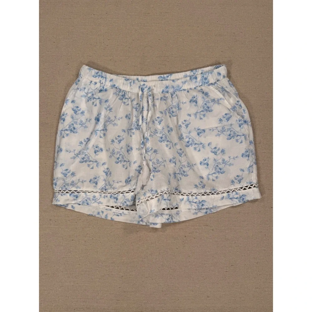 Caroline Constas Women Blue White Floral Cotton Pajama Set Cami Shorts Small NWT